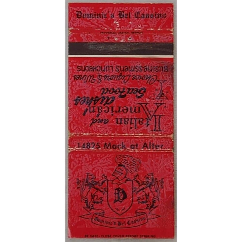 Vintage Matchbook Cover Dominic’s Bel Cassino Detroit Michigan Restaurant